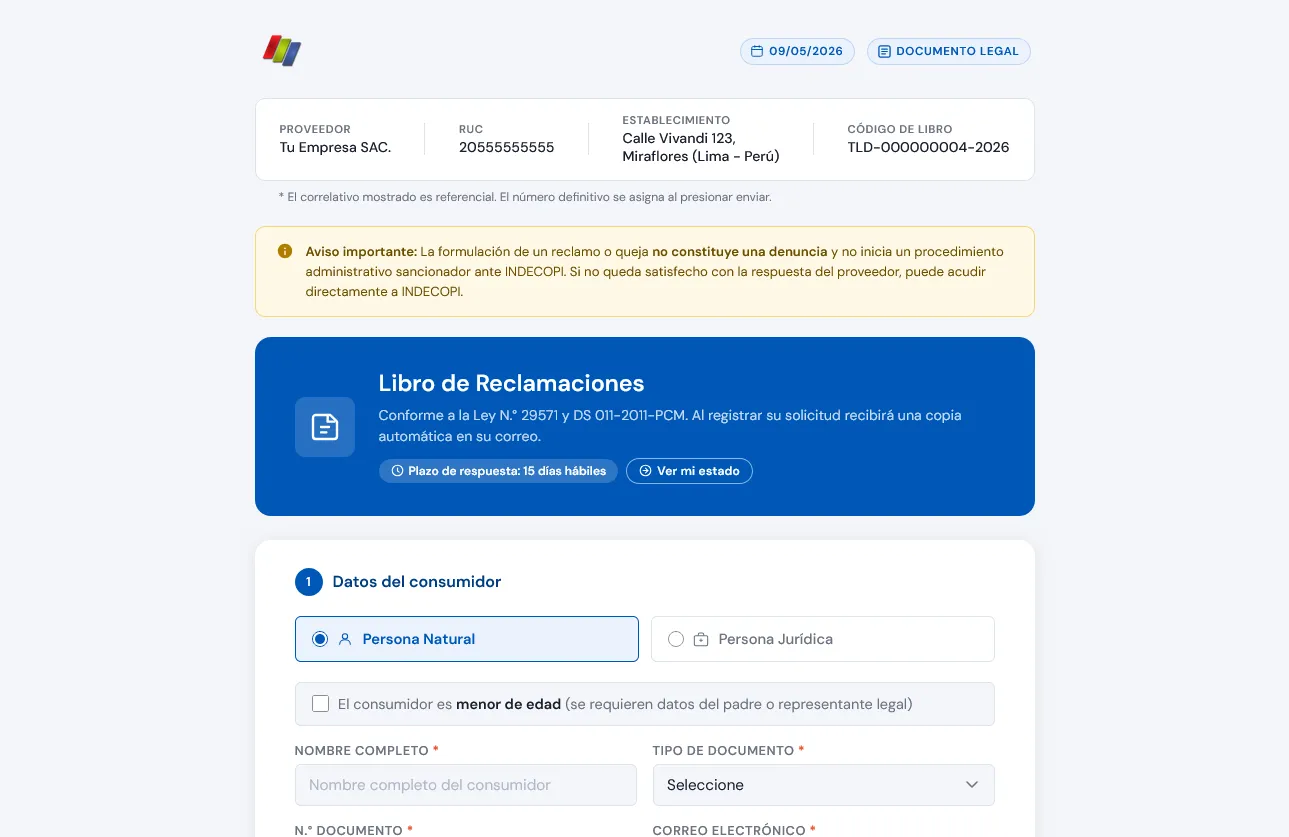 Formulario de Libro de Reclamociones Virtual