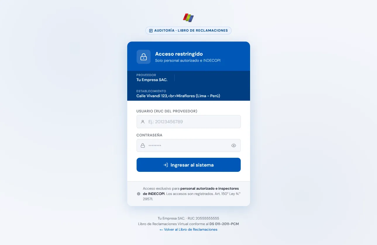 Login para el Area de Auditoria del Libro Virtual