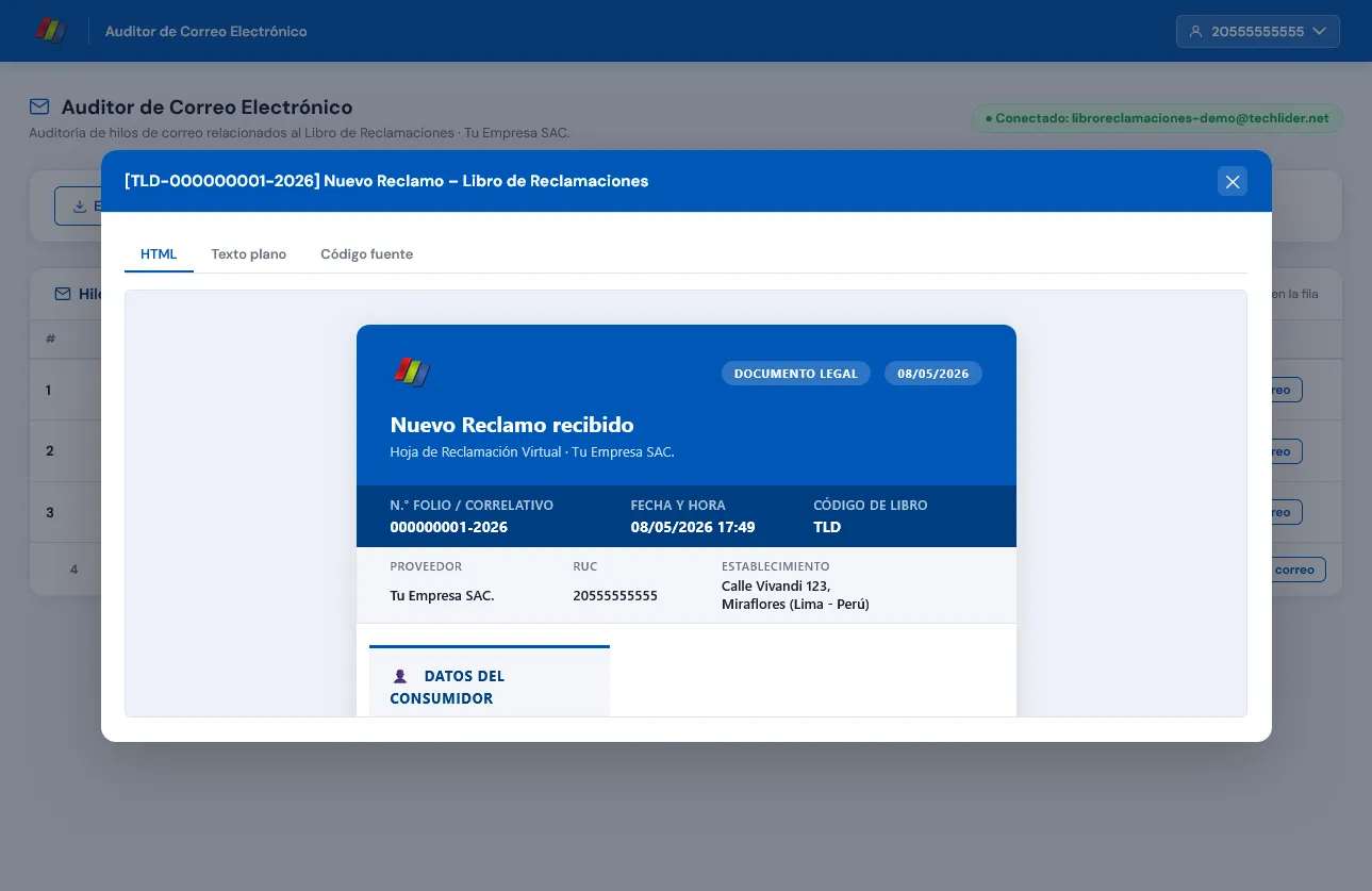 Lector de Correo Integrado para gestionar reclamos